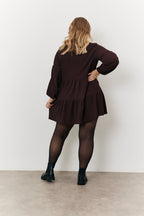 Brown Textured Tie Front Detail Smock Dress