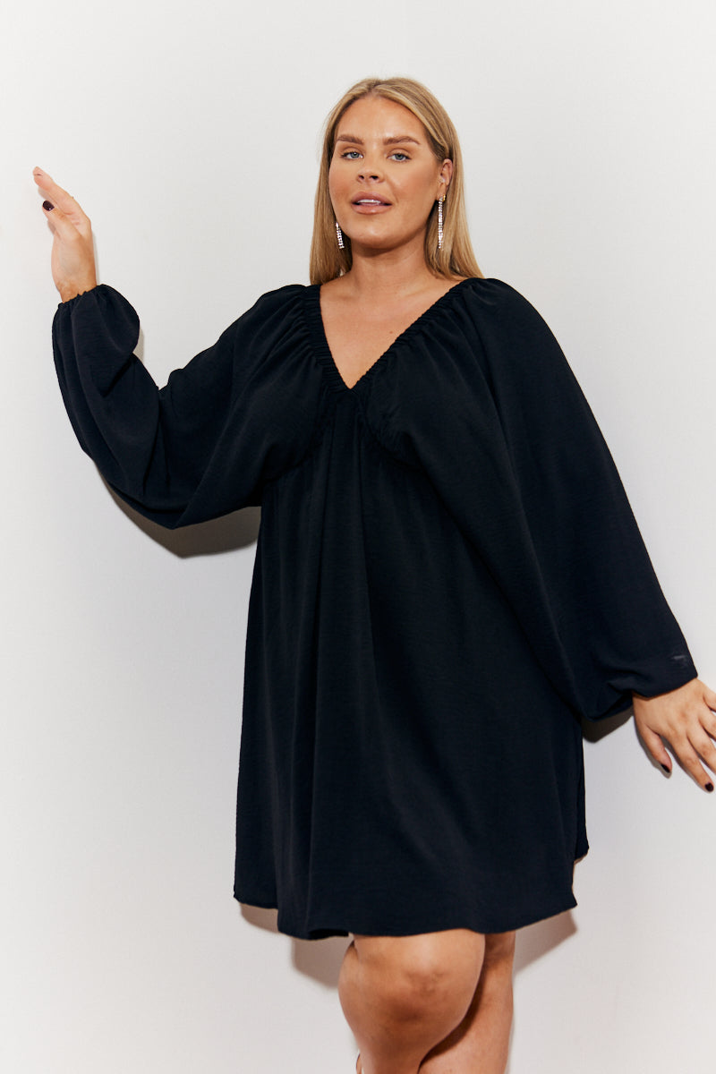 Balloon Sleeve Smock Mini Dress