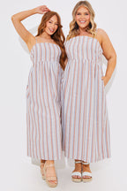 Striped Linen Look Midaxi Dress