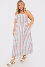 Striped Linen Look Midaxi Dress