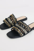 Metallic Faux Leather Flat Sandal