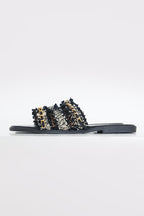 Metallic Faux Leather Flat Sandal