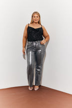 Wide Leg Silver Foil High Waisted Jeans