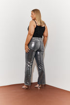 Wide Leg Silver Foil High Waisted Jeans
