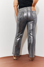 Wide Leg Silver Foil High Waisted Jeans