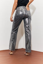 Wide Leg Silver Foil High Waisted Jeans