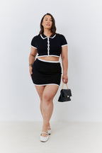 Contrast Piping Co Ord Knit Mini Skirt