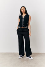 Black Knitted Contrast Scallop Edge Waistcoat