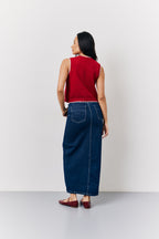 Red Contrast Edge Tie Front Knitted Waistcoat