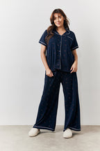 Navy Cherry Print Shirt and Trouser PJ Set