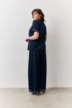 Navy Cherry Print Shirt and Trouser PJ Set