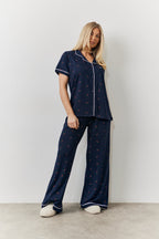 Navy Cherry Print Shirt and Trouser PJ Set