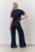 Navy Cherry Print Shirt and Trouser PJ Set