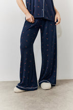 Navy Cherry Print Shirt and Trouser PJ Set