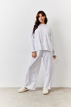 White Bow Print Long Sleeve Top and Trouser PJ Set