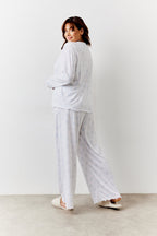 White Bow Print Long Sleeve Top and Trouser PJ Set
