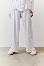 White Bow Print Long Sleeve Top and Trouser PJ Set
