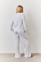 White Bow Print Long Sleeve Top and Trouser PJ Set