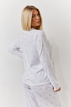 White Bow Print Long Sleeve Top and Trouser PJ Set