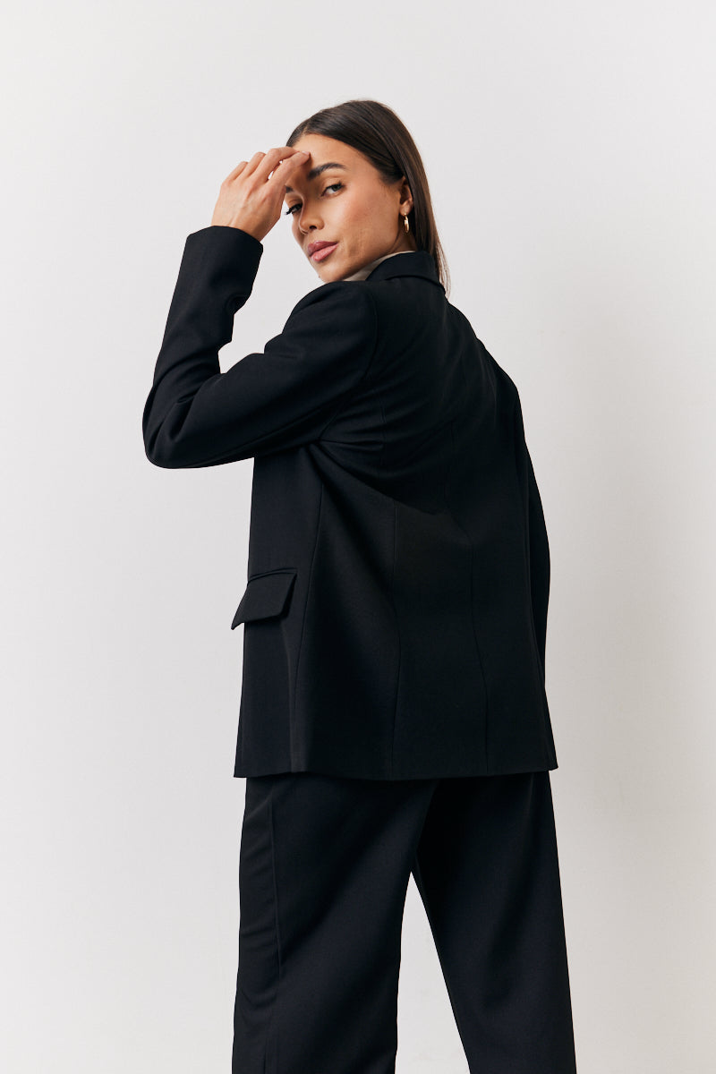 Black Relaxed Pocket Detail Blazer