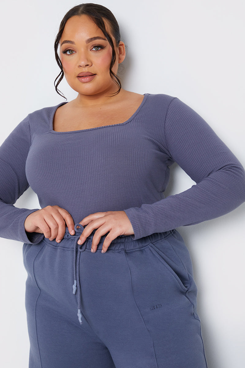 Long Sleeved Ribbed Square Neck Bodysuit