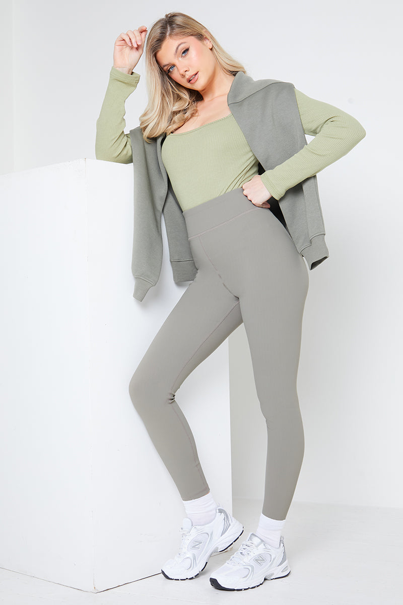 Long Sleeved Ribbed Square Neck Bodysuit