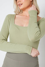 Long Sleeved Ribbed Square Neck Bodysuit