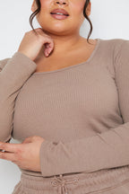 Long Sleeved Ribbed Square Neck Bodysuit
