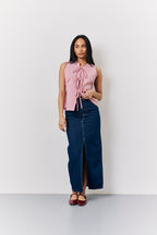 Red Seersucker Gingham Tie Front Top
