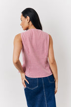 Red Seersucker Gingham Tie Front Top