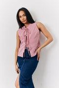 Red Seersucker Gingham Tie Front Top