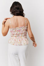 Pink Floral Print Shirred Cami Top