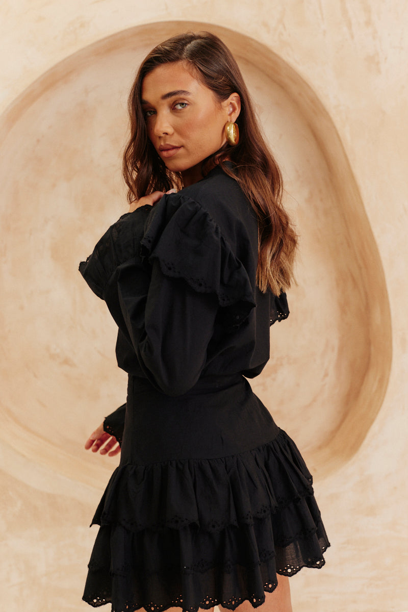 Frill Crochet Detail Co Ord Blouse