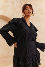 Frill Crochet Detail Co Ord Blouse