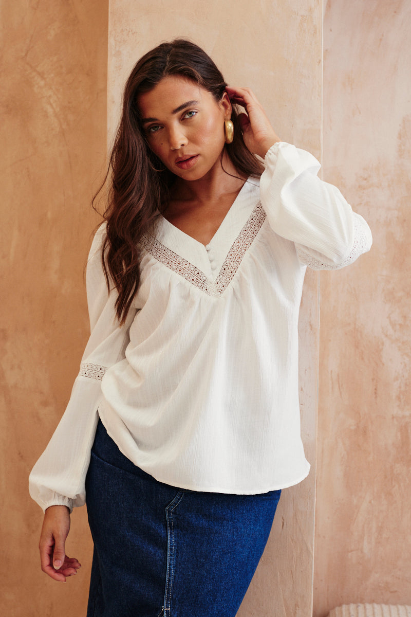 V Neck Crochet Insert Blouse