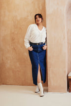 V Neck Crochet Insert Blouse