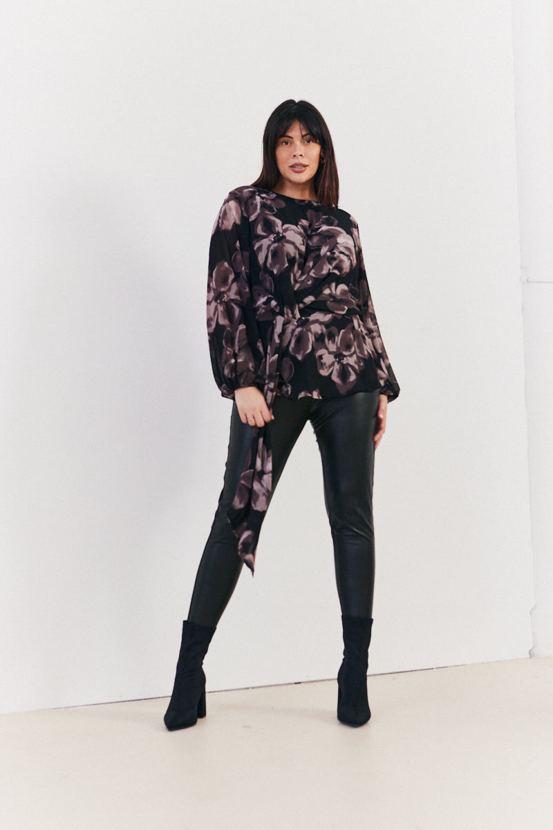 Floral Tie Waist Blouse