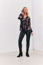 Floral V Neck Frill Detail Blouse