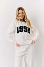 Cream 1992 Embroidered Slogan Sweatshirt