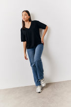 Black and White 2 Pack Slouchy V-Neck T-Shirt
