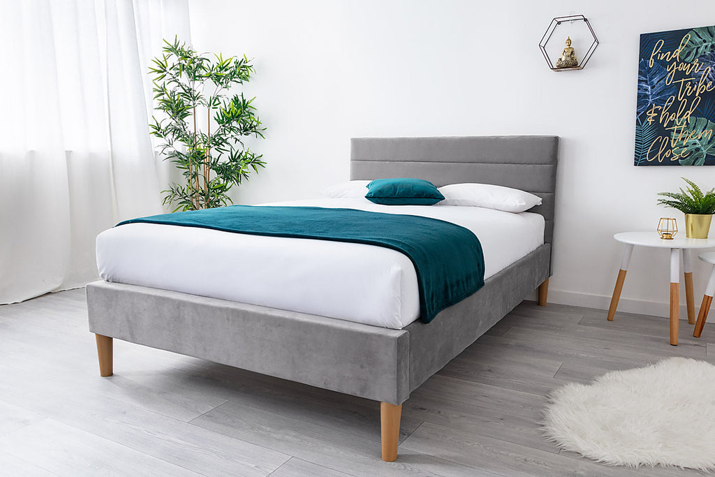 Oscott Grey Velvet Bed Frame