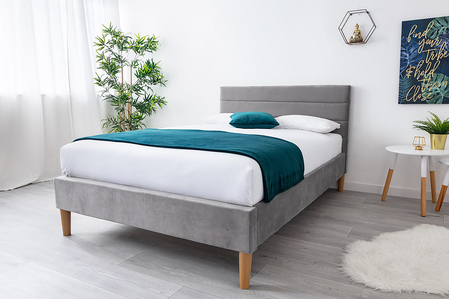 Oscott Grey Velvet Bed Frame