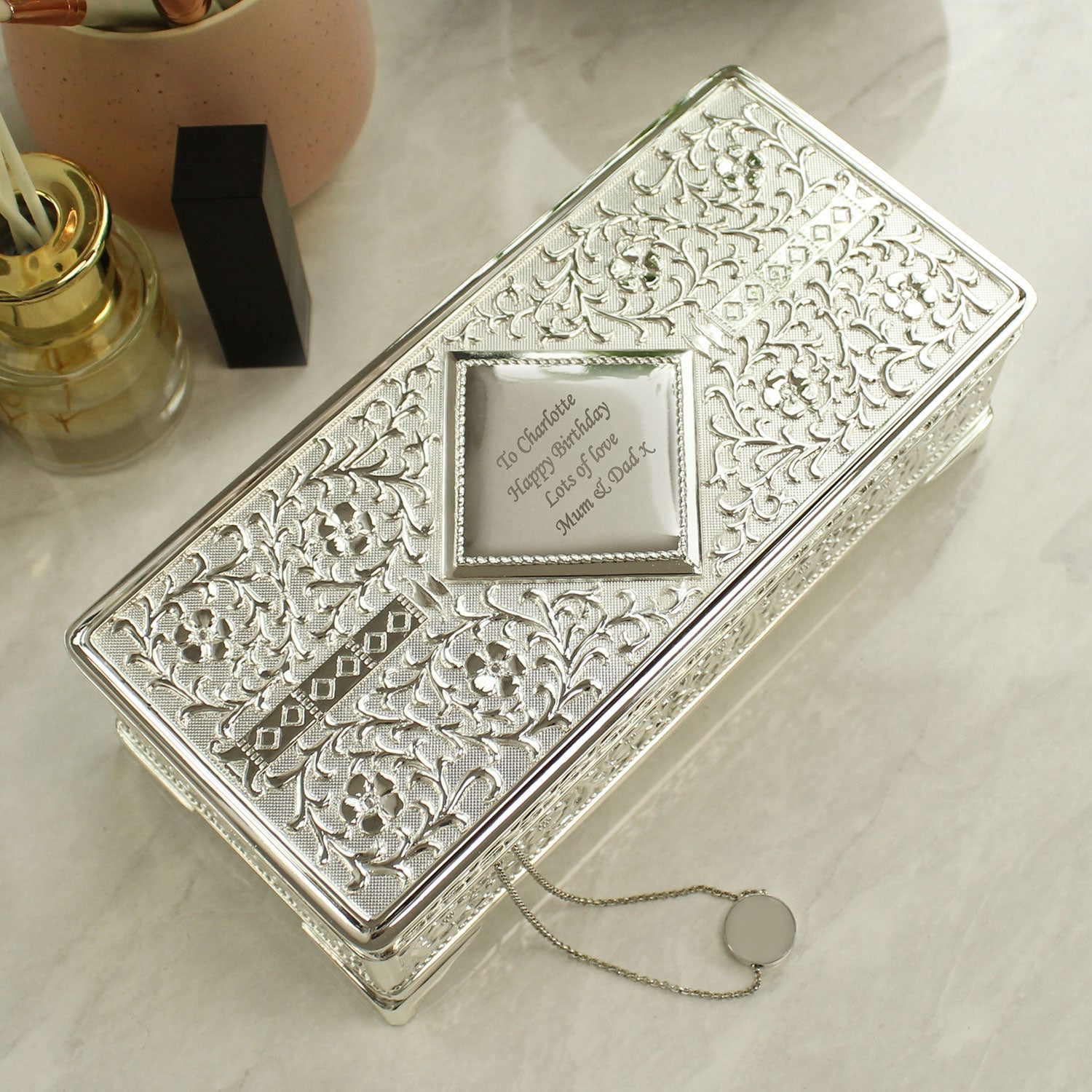 Personalised Box Antique Silver Plated Jewellery Box