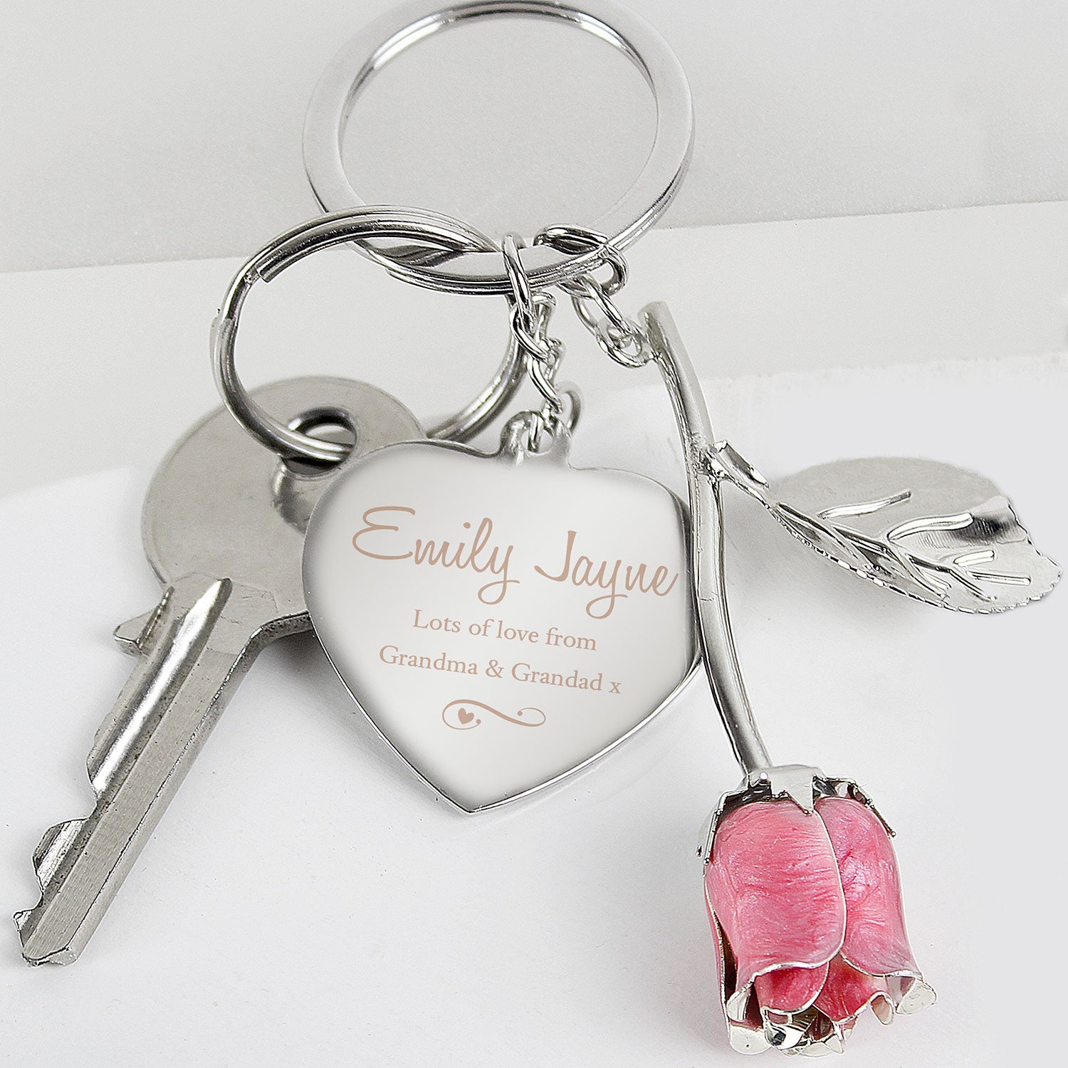 Personalised Pink Rose Keyring