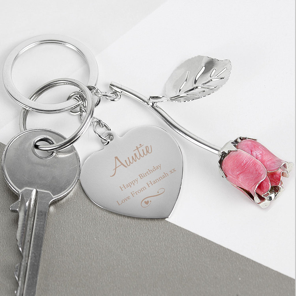 Personalised Pink Rose Keyring