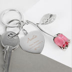 Personalised Pink Rose Keyring