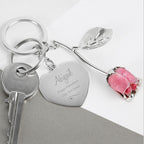 Personalised Pink Rose Keyring