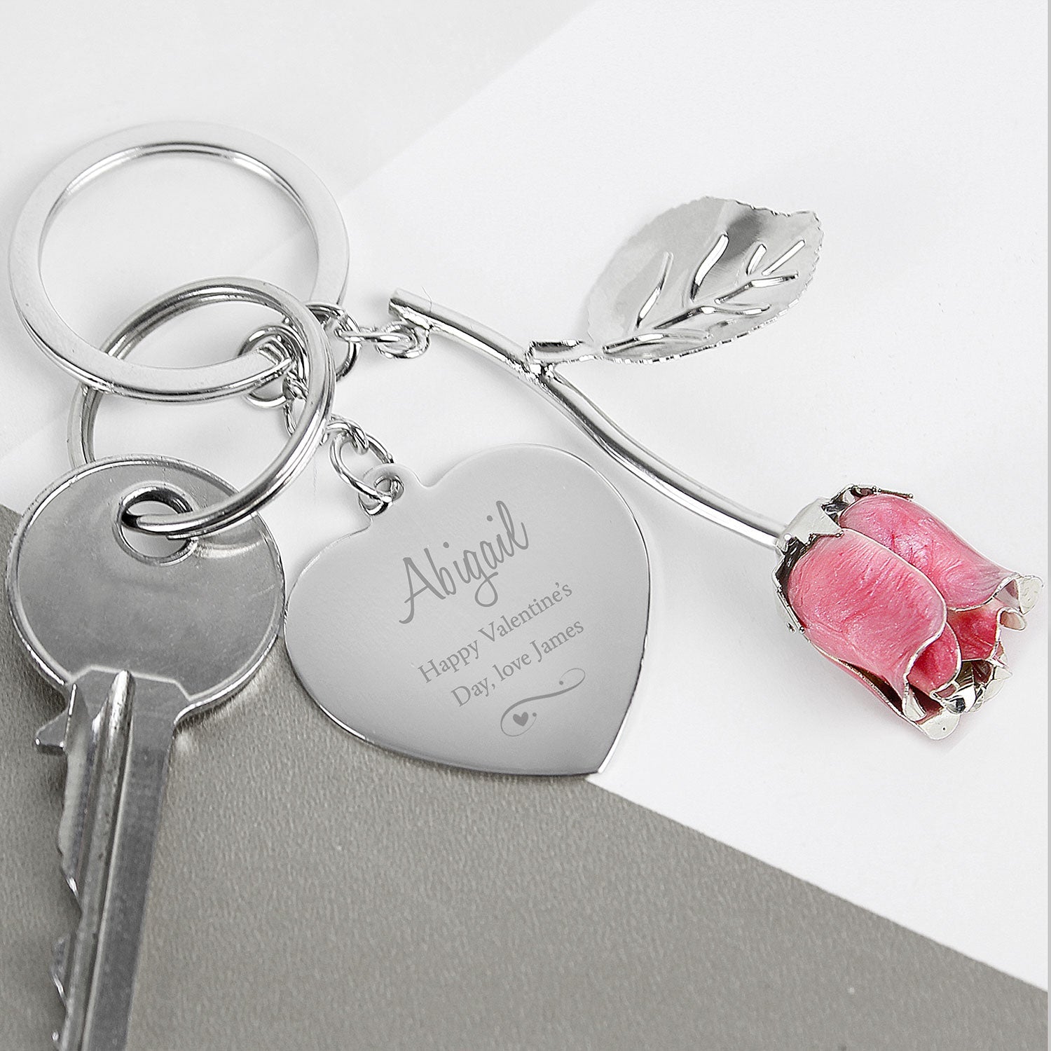 Personalised Pink Rose Keyring