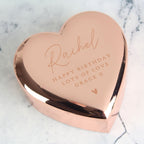 Personalised Message Rose Gold Heart Shaped Trinket Box