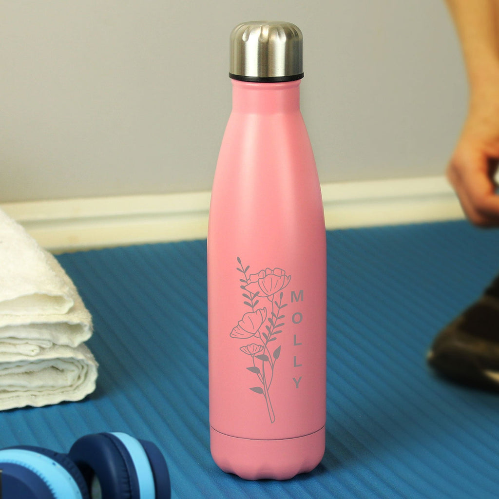 Personalised Pink Floral Stainless Steel 500ml Bottle